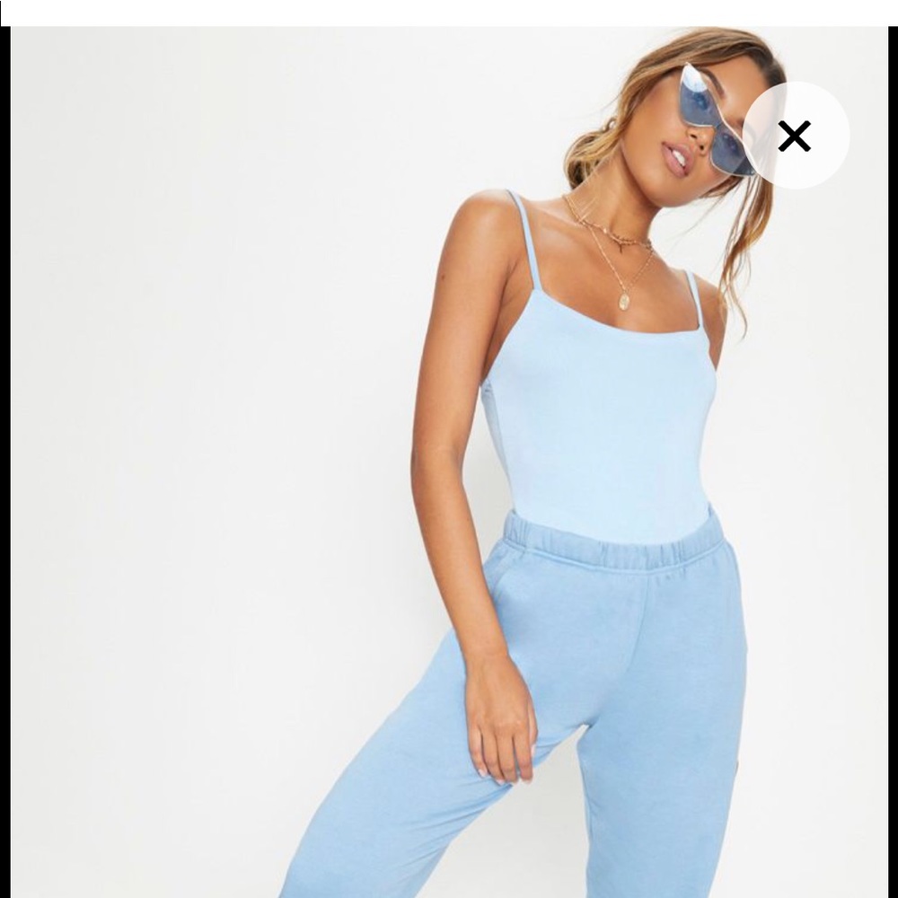 Blue ribbed body suit